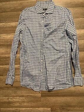 Hugo Boss Light Blue and White Checked Dress Shirt